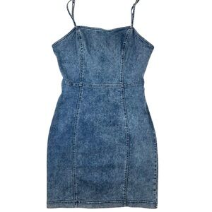 IRIS Womens Light Wash Denim Mini Dress Spaghetti Straps